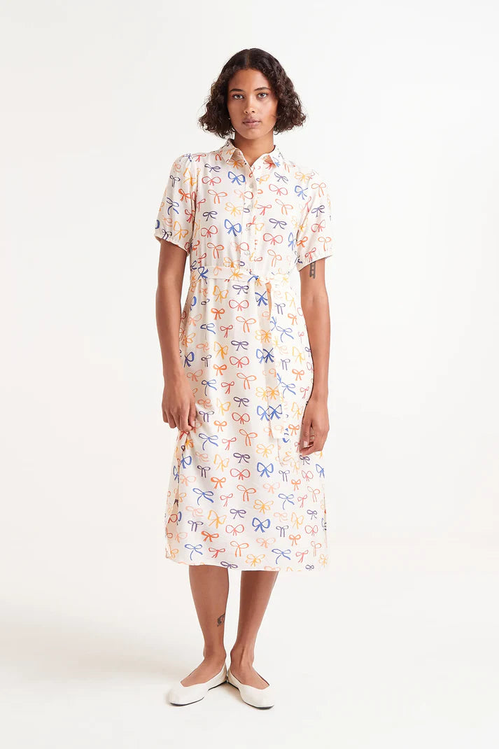 VESTIDO MIDI CAMISERO ESTAMPADO LAZOS