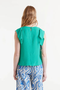 BLUSA SIN MANGAS CON VOLANTES VERDE