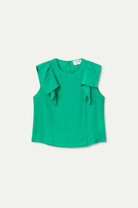 BLUSA SIN MANGAS CON VOLANTES VERDE