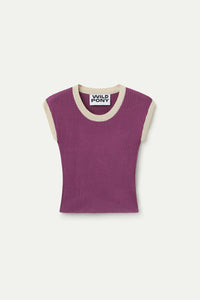 TOP DE PUNTO BICOLOR MORADO