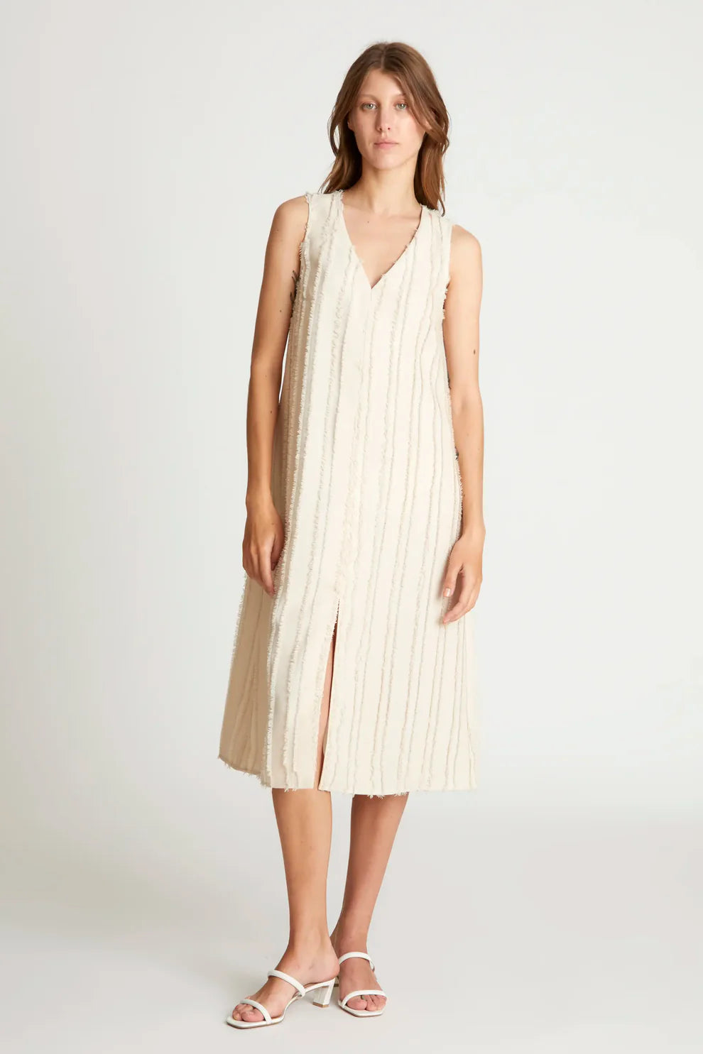 VESTIDO MIDI TESTURIZADO CRUDO