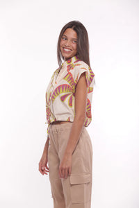 CAMISA CORTA ESTAMPADO PALMERAS