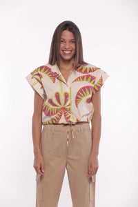 CAMISA CORTA ESTAMPADO PALMERAS