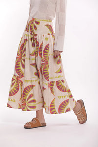FALDA MIDI  VUELO ESTAMPADO PALMERAS