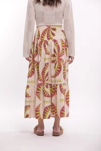 FALDA MIDI  VUELO ESTAMPADO PALMERAS