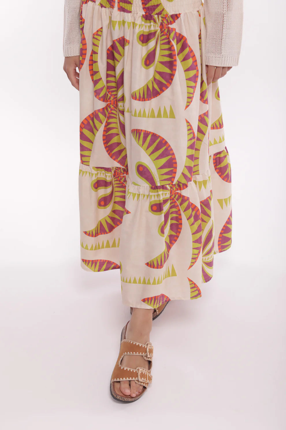 FALDA MIDI  VUELO ESTAMPADO PALMERAS