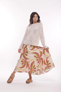 FALDA MIDI  VUELO ESTAMPADO PALMERAS